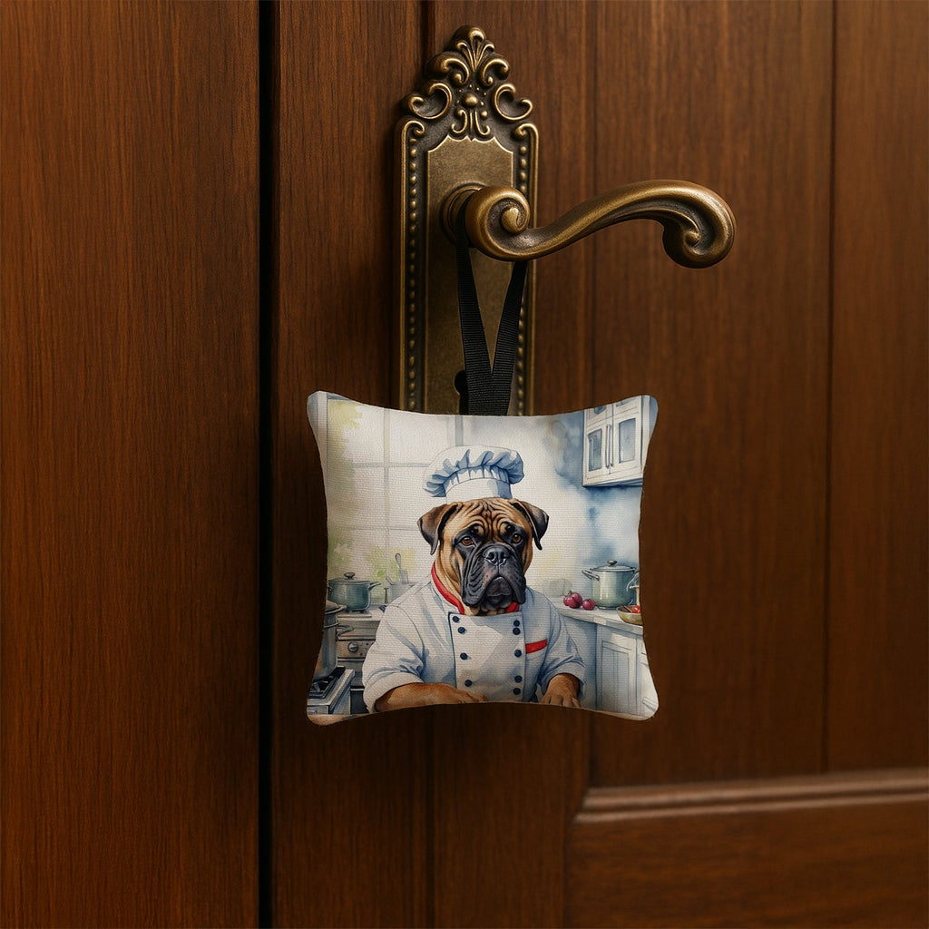 Bullmastiff The Chef Hanging Square Fabric Ornament 3.5 × 3.5 Decorative Door-Knob & Tree Hanger, Soft Fabric