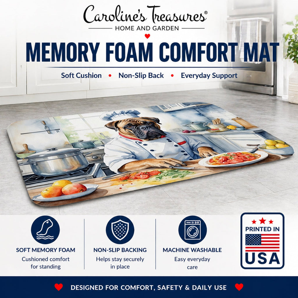 Bullmastiff The Chef Memory Foam Kitchen Mat Machine Washable Anti-Fatigue Cushion Comfort Bath or Kitchen Rug