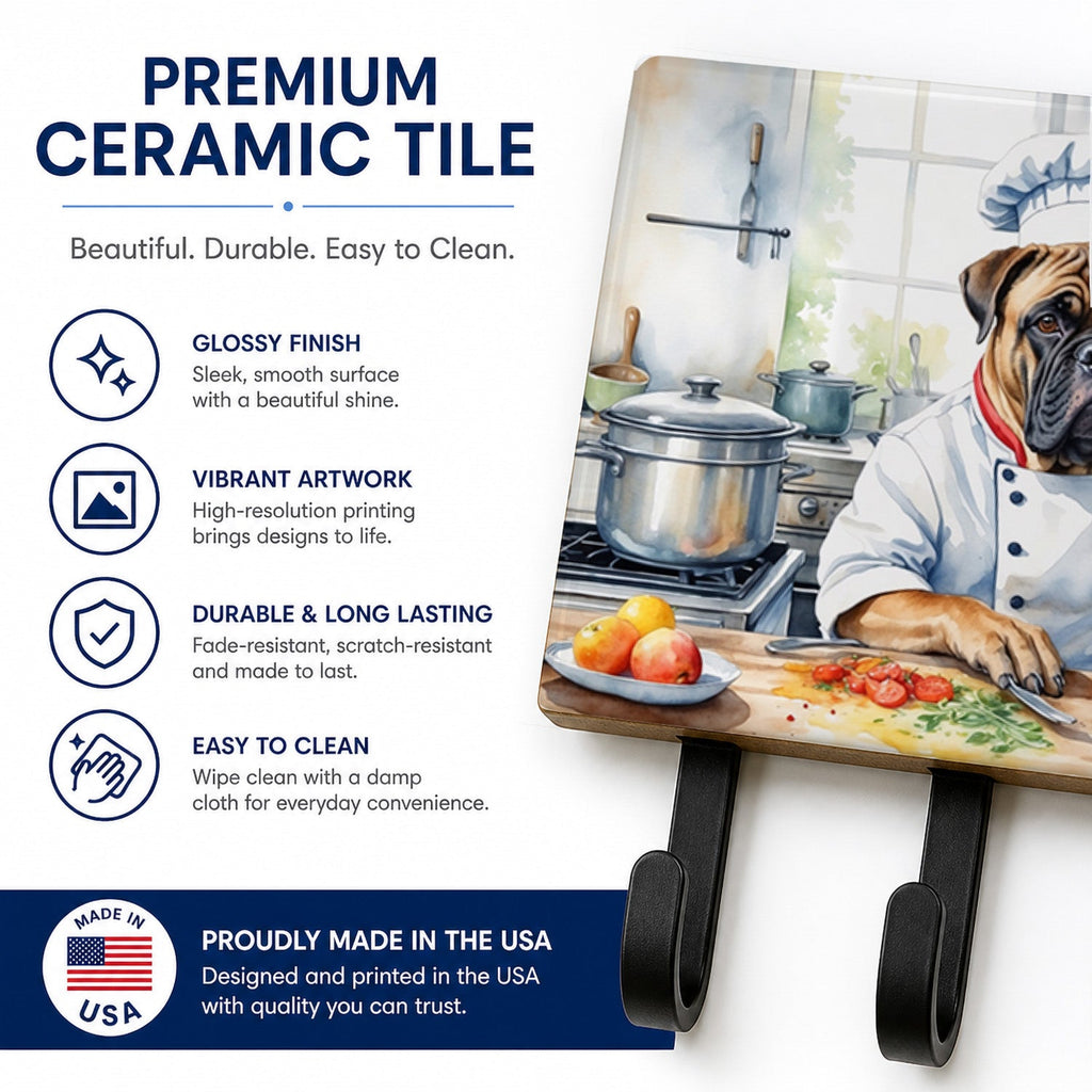 Bullmastiff The Chef Leash or Key Holder Wall Hooks, Coat Rack Wall Mount, for Hanging Keys, Towels, Aprons, Leashes