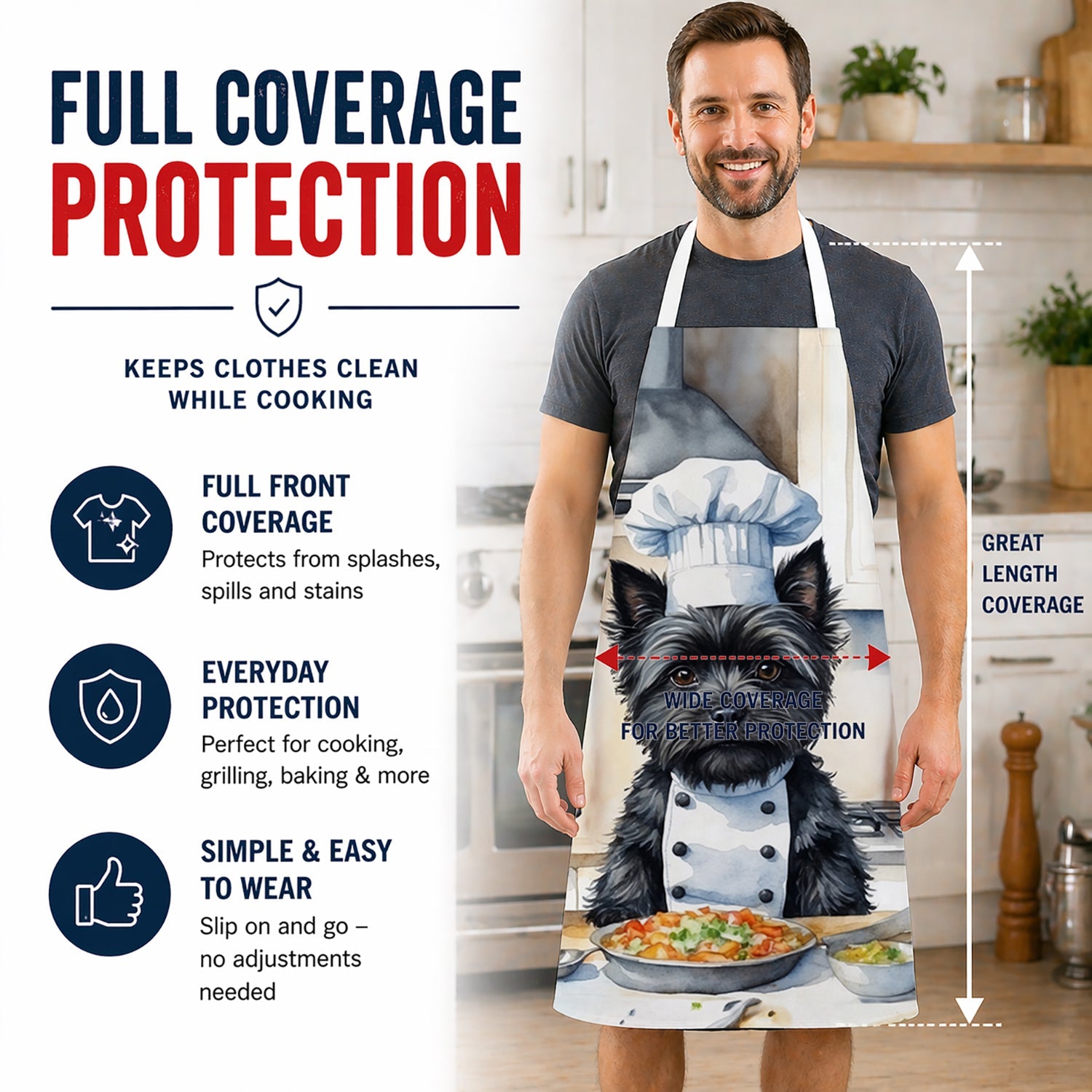 Cairn Terrier The Chef Apron Cooking Kitchen Server Baking Crafts Gardening for Adult Women Men, Unisex, Large, Multicolor