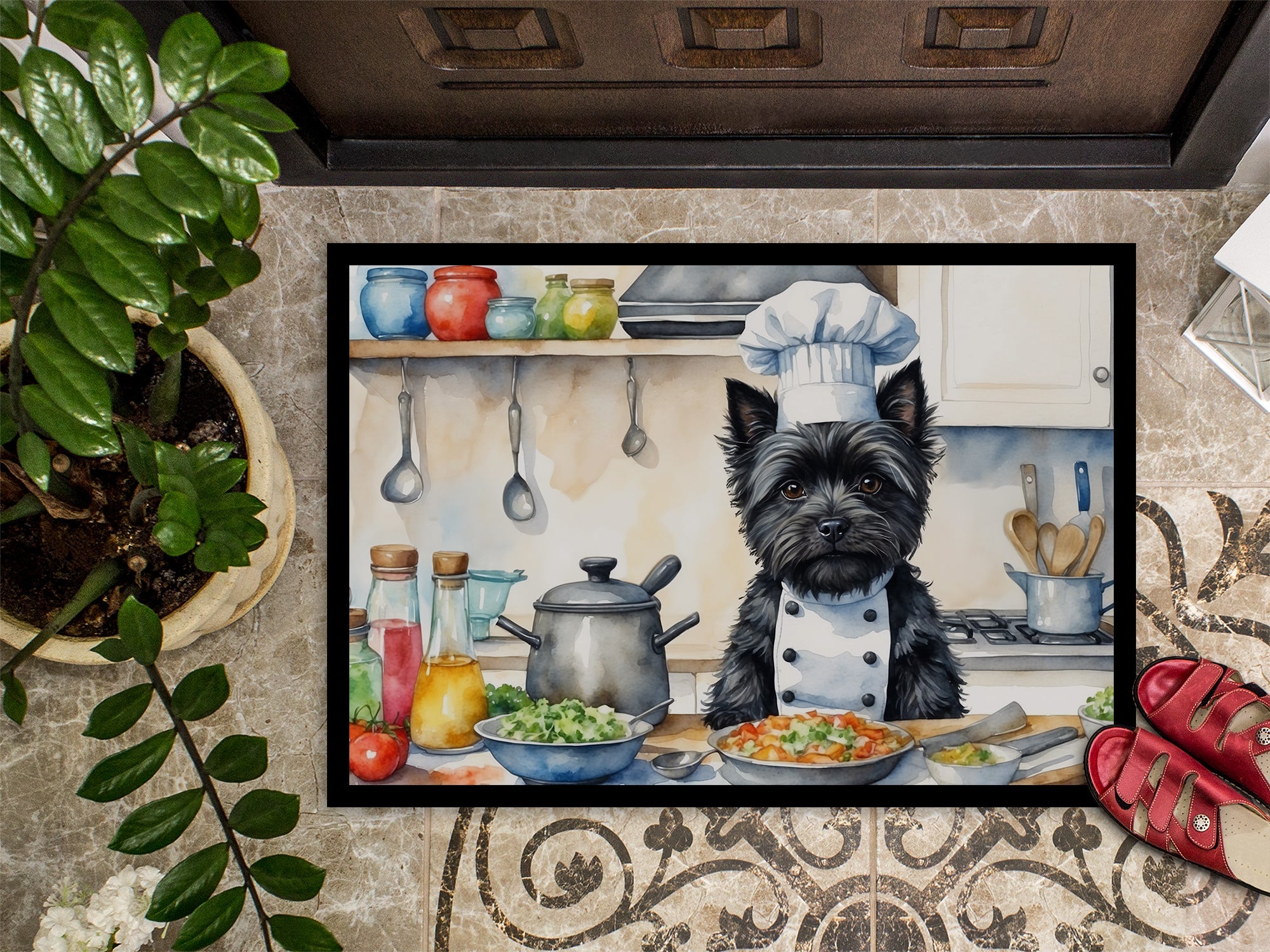 Cairn Terrier The Chef Doormat Indoor Outdoor 24H X 36W Front Door Mat Rugs for Entryway, Non Slip Washable Low Pile,