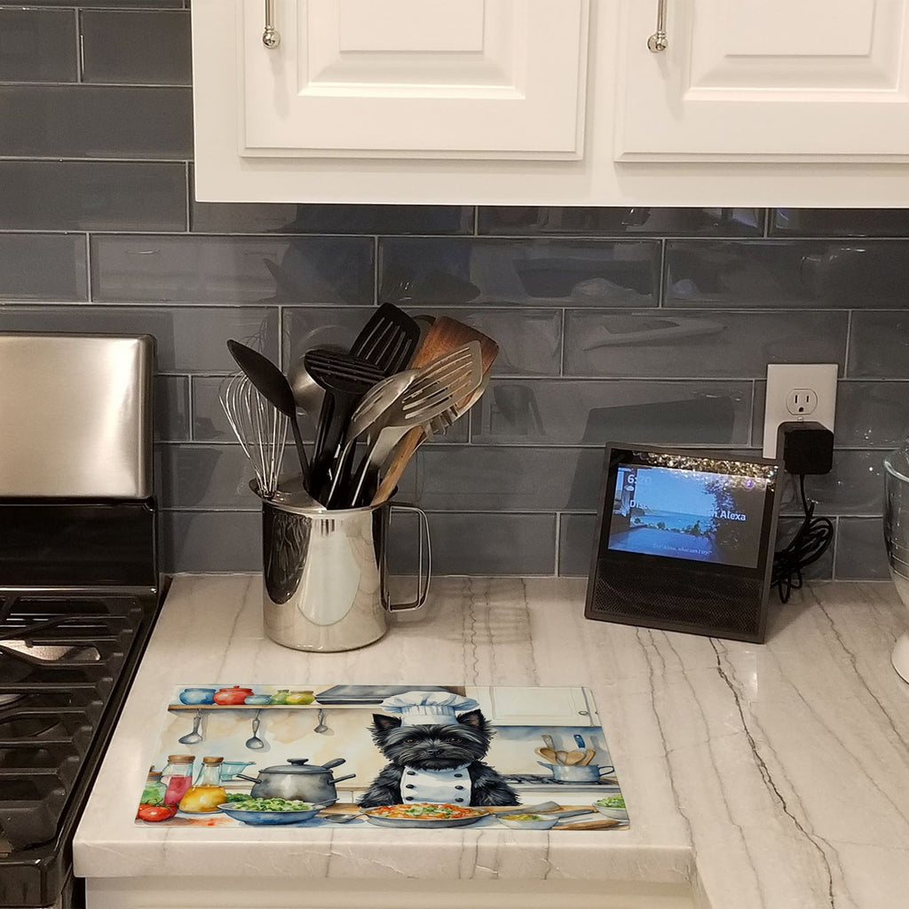 Cairn Terrier The Chef Cutting Board Tempered Glass Kitchen Cutting Surface, Heat Resistant Chopping, Non-Slip Feet, Food Prep & Serving