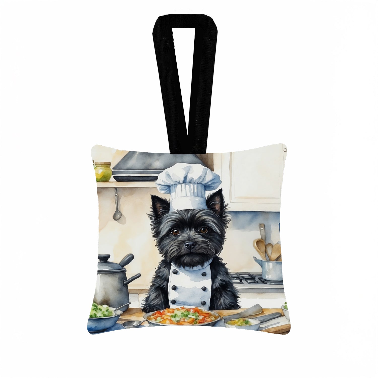 Cairn Terrier The Chef Hanging Square Fabric Ornament 3.5 × 3.5 Decorative Door-Knob & Tree Hanger, Soft Fabric