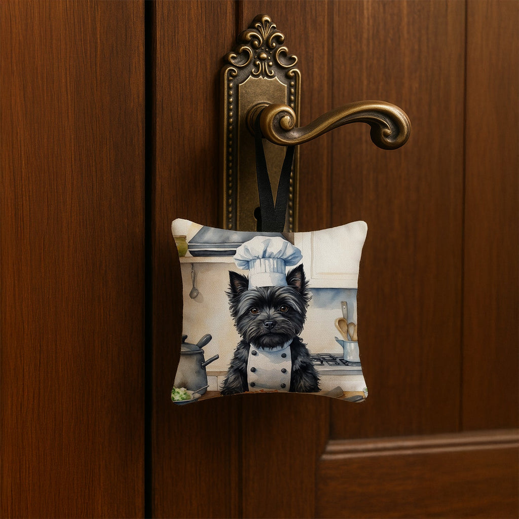 Cairn Terrier The Chef Hanging Square Fabric Ornament 3.5 × 3.5 Decorative Door-Knob & Tree Hanger, Soft Fabric