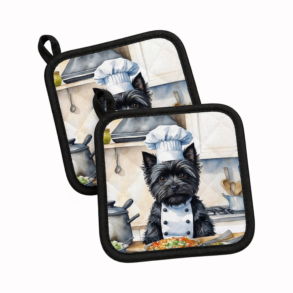 Cairn Terrier The Chef Pot Holder Set of 2 Heat Resistant Quilted Hot Pads 7.5 x 7.5 Inch, Insulated Kitchen Trivets for Cooking & Baking