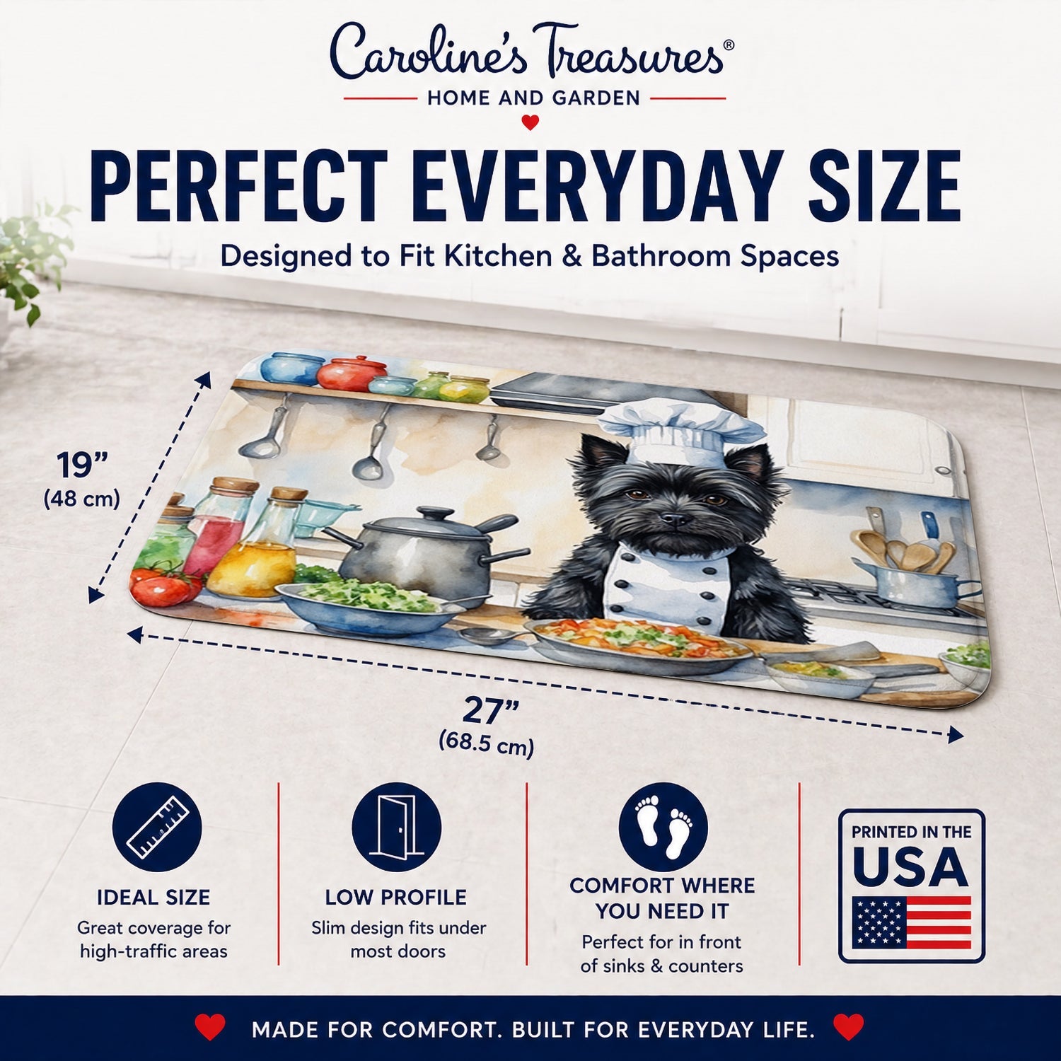 Cairn Terrier The Chef Memory Foam Kitchen Mat Machine Washable Anti-Fatigue Cushion Comfort Bath or Kitchen Rug