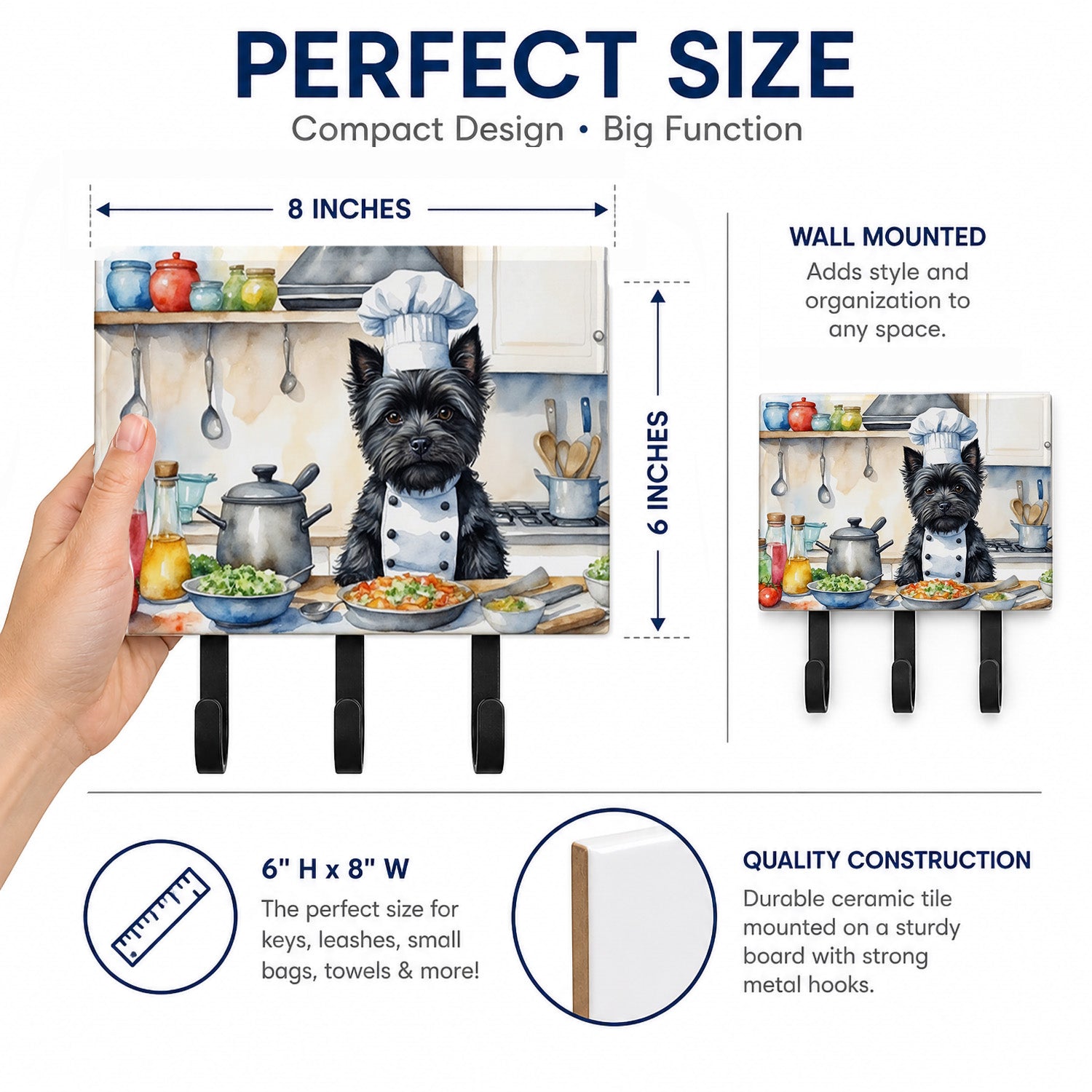 Cairn Terrier The Chef Leash or Key Holder Wall Hooks, Coat Rack Wall Mount, for Hanging Keys, Towels, Aprons, Leashes