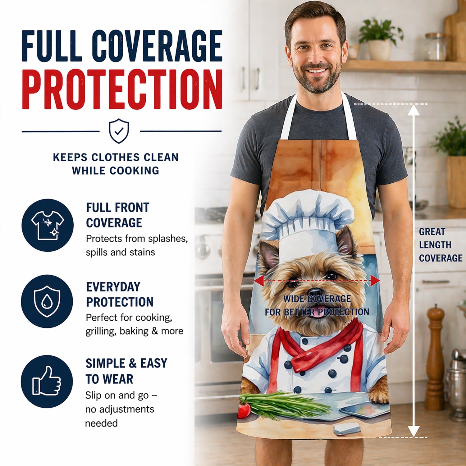 Cairn Terrier The Chef Apron Cooking Kitchen Server Baking Crafts Gardening for Adult Women Men, Unisex, Large, Multicolor