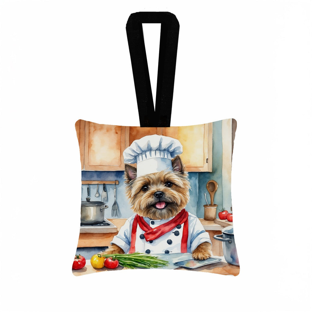 Cairn Terrier The Chef Hanging Square Fabric Ornament 3.5 × 3.5 Decorative Door-Knob & Tree Hanger, Soft Fabric