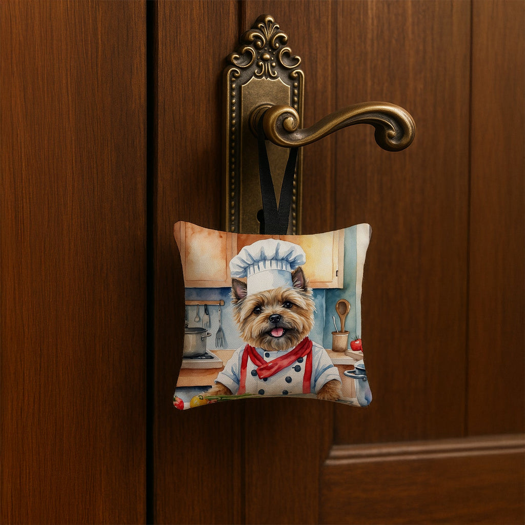 Cairn Terrier The Chef Hanging Square Fabric Ornament 3.5 × 3.5 Decorative Door-Knob & Tree Hanger, Soft Fabric