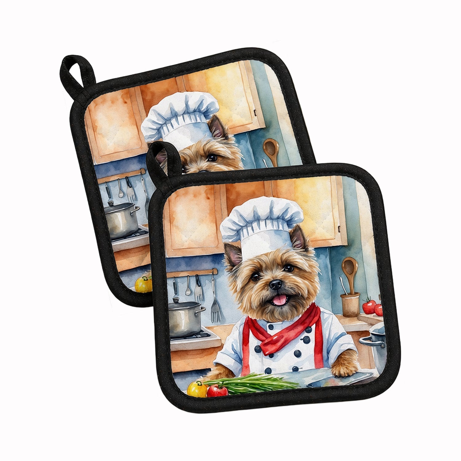Cairn Terrier The Chef Pot Holder Set of 2 Heat Resistant Quilted Hot Pads 7.5 x 7.5 Inch, Insulated Kitchen Trivets for Cooking & Baking