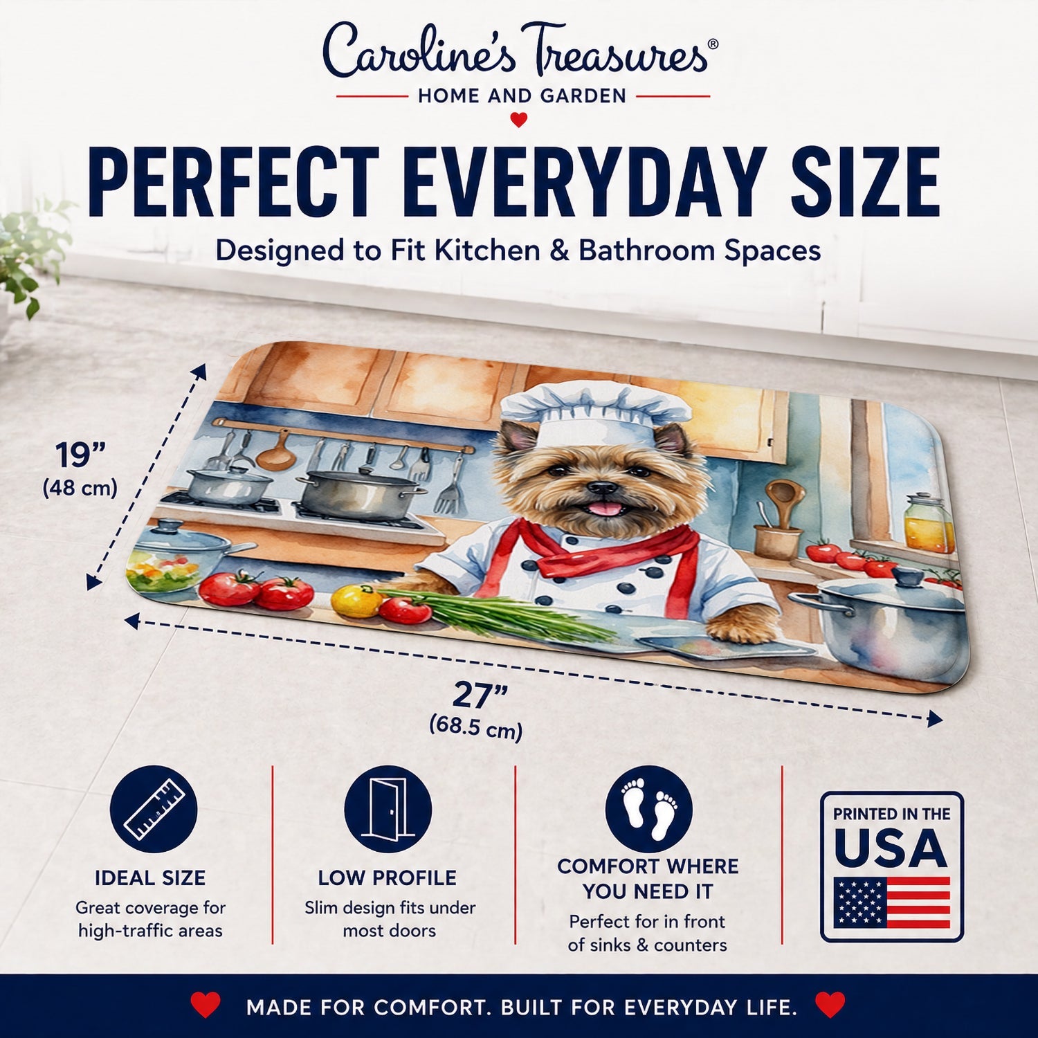 Cairn Terrier The Chef Memory Foam Kitchen Mat Machine Washable Anti-Fatigue Cushion Comfort Bath or Kitchen Rug