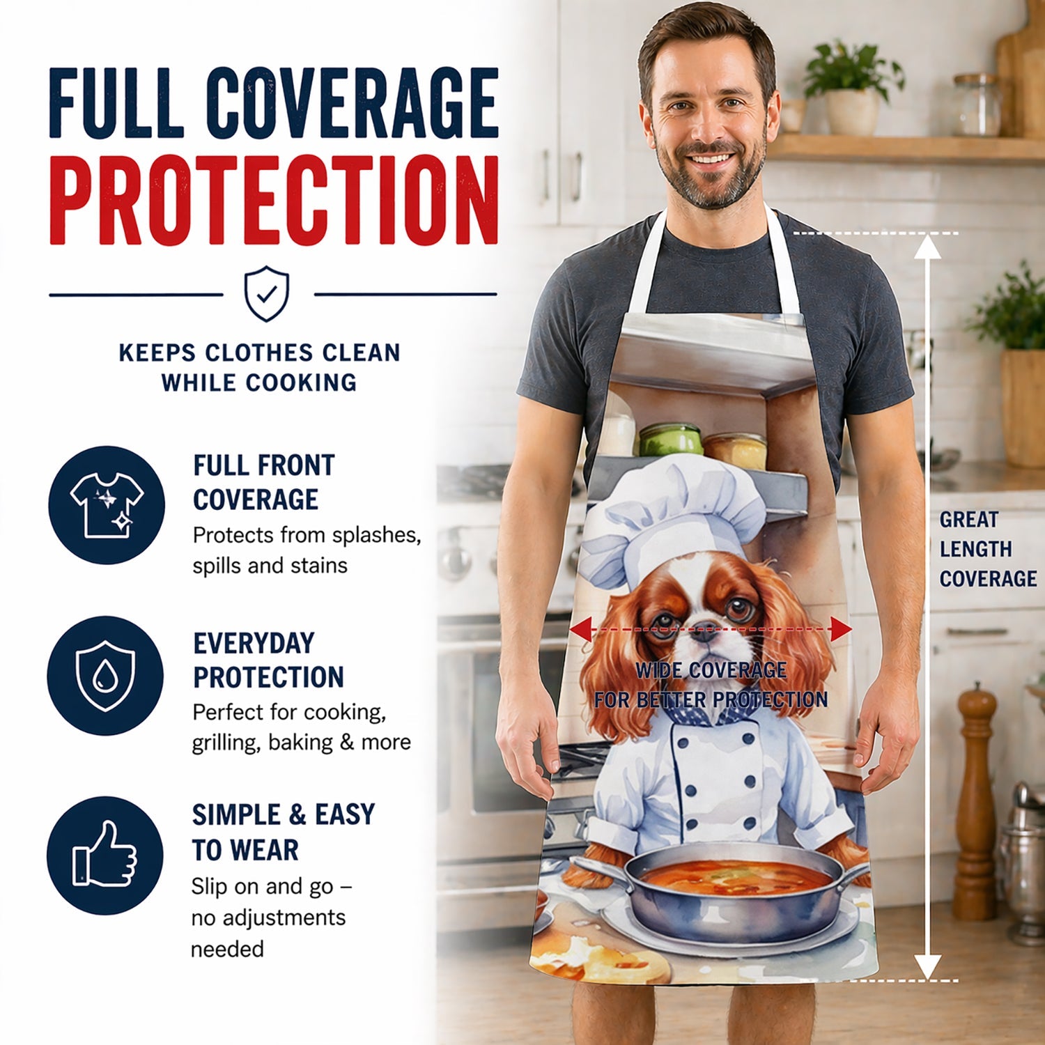 Cavalier Spaniel The Chef Apron Cooking Kitchen Server Baking Crafts Gardening for Adult Women Men, Unisex, Large, Multicolor