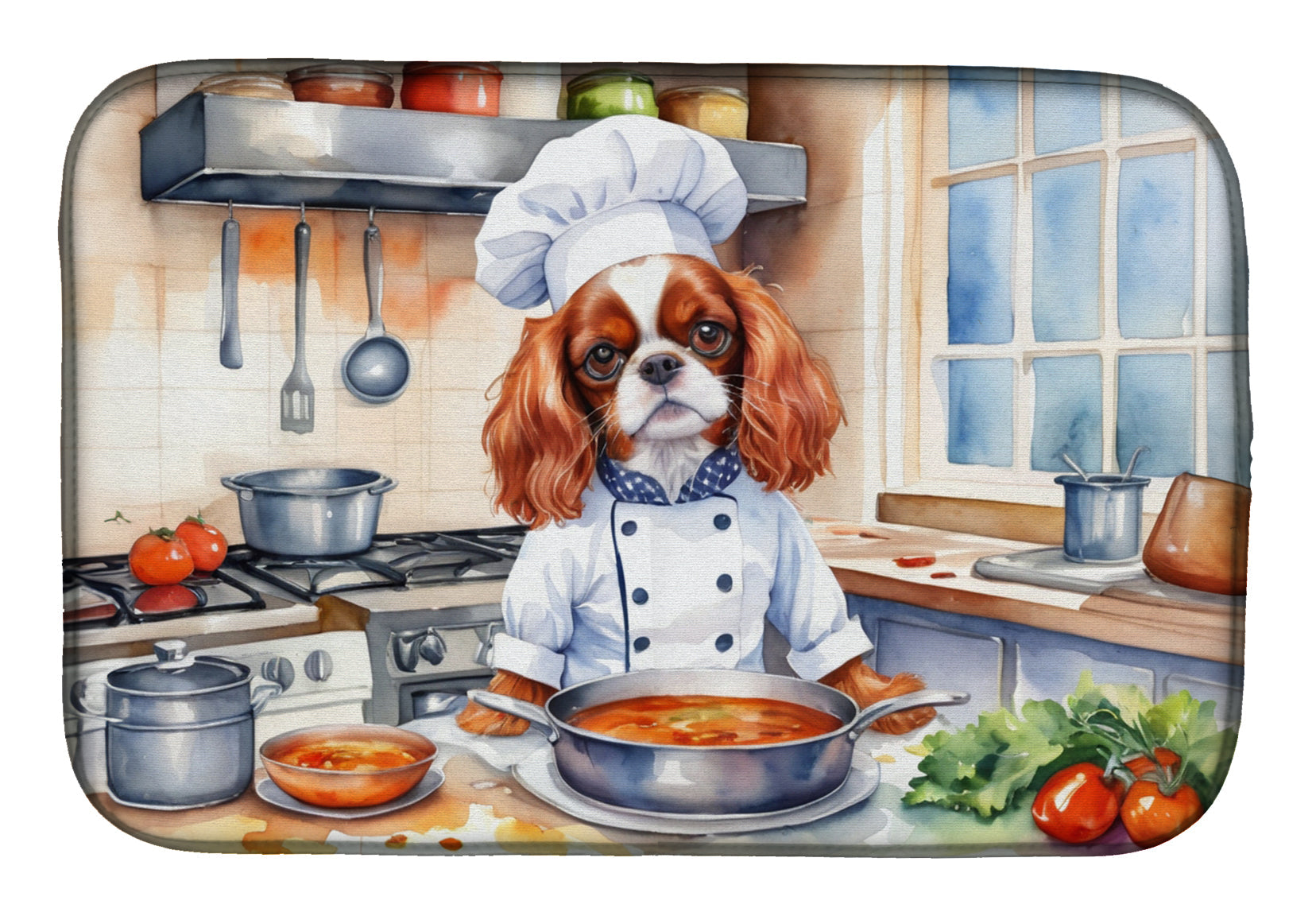 Cavalier Spaniel The Chef Dish Drying Mat Absorbent Dish Drying Mat Pad for Kitchen Counter Dish Drainer Mat for Countertop, 14 x 21", Multicolor