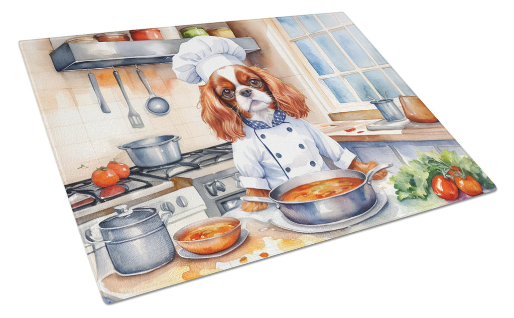 Cavalier Spaniel The Chef Cutting Board Tempered Glass Kitchen Cutting Surface, Heat Resistant Chopping, Non-Slip Feet, Food Prep & Serving