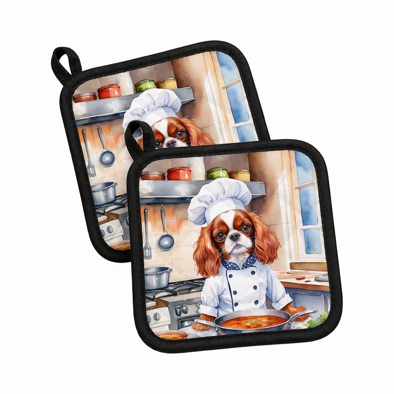 Cavalier Spaniel The Chef Pot Holder Set of 2 Heat Resistant Quilted Hot Pads 7.5 x 7.5 Inch, Insulated Kitchen Trivets for Cooking & Baking