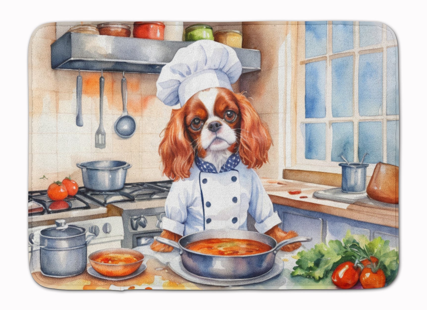Cavalier Spaniel The Chef Memory Foam Kitchen Mat Machine Washable Anti-Fatigue Cushion Comfort Bath or Kitchen Rug