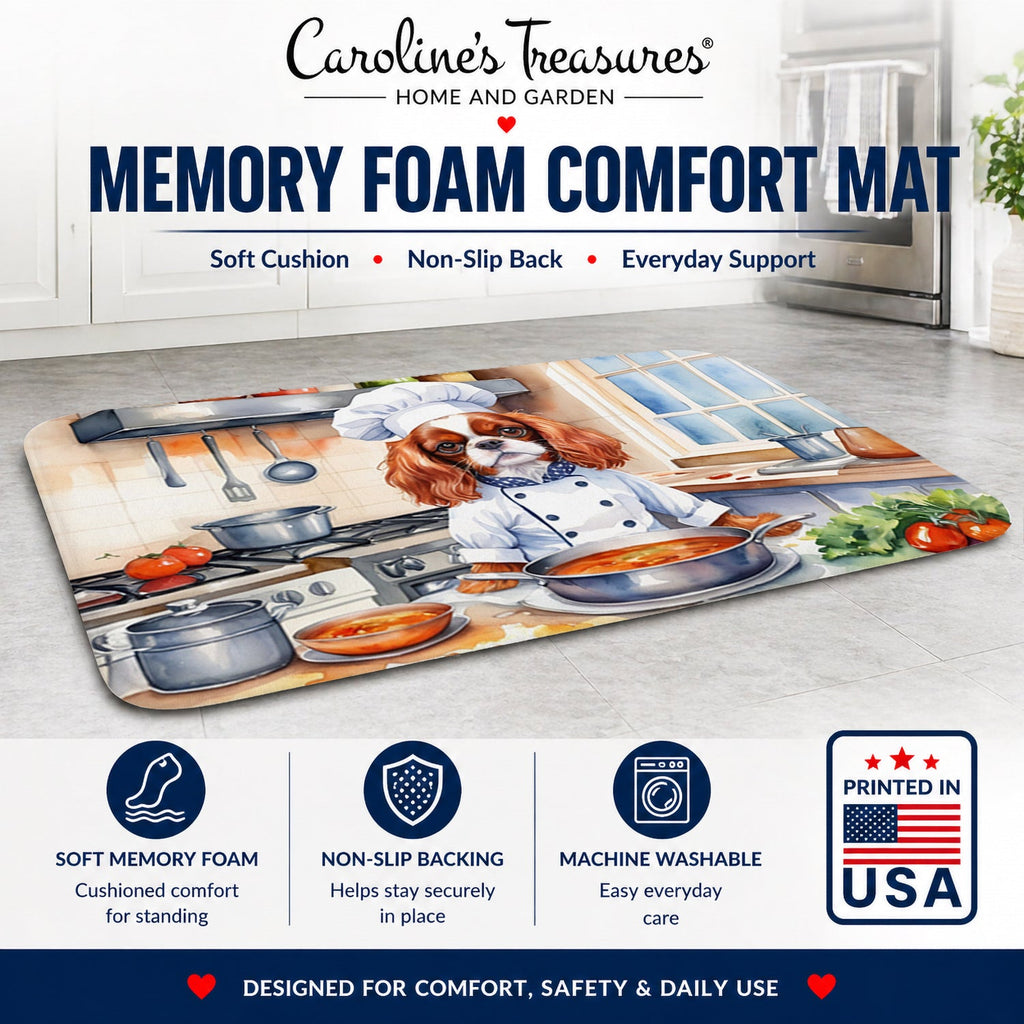 Cavalier Spaniel The Chef Memory Foam Kitchen Mat Machine Washable Anti-Fatigue Cushion Comfort Bath or Kitchen Rug