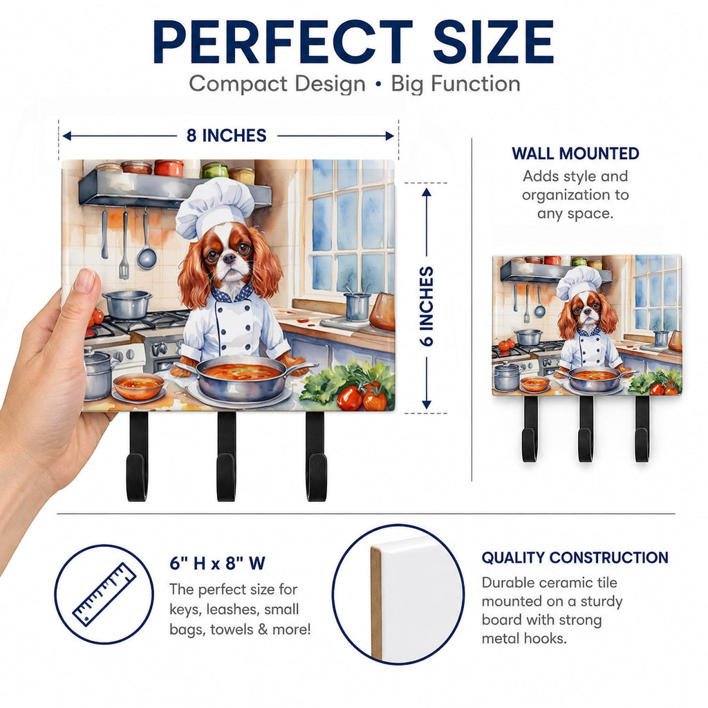 Cavalier Spaniel The Chef Leash or Key Holder Wall Hooks, Coat Rack Wall Mount, for Hanging Keys, Towels, Aprons, Leashes