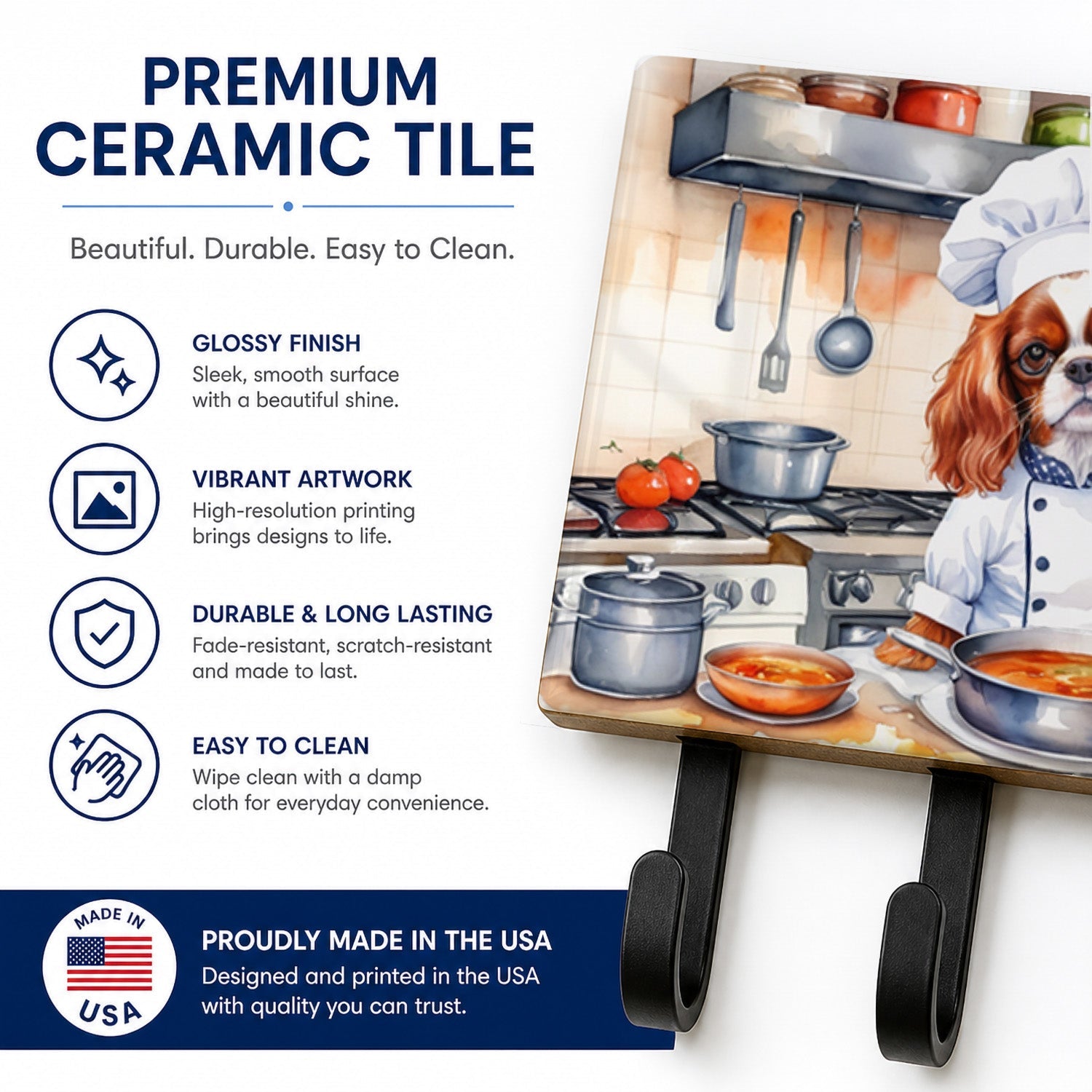 Cavalier Spaniel The Chef Leash or Key Holder Wall Hooks, Coat Rack Wall Mount, for Hanging Keys, Towels, Aprons, Leashes