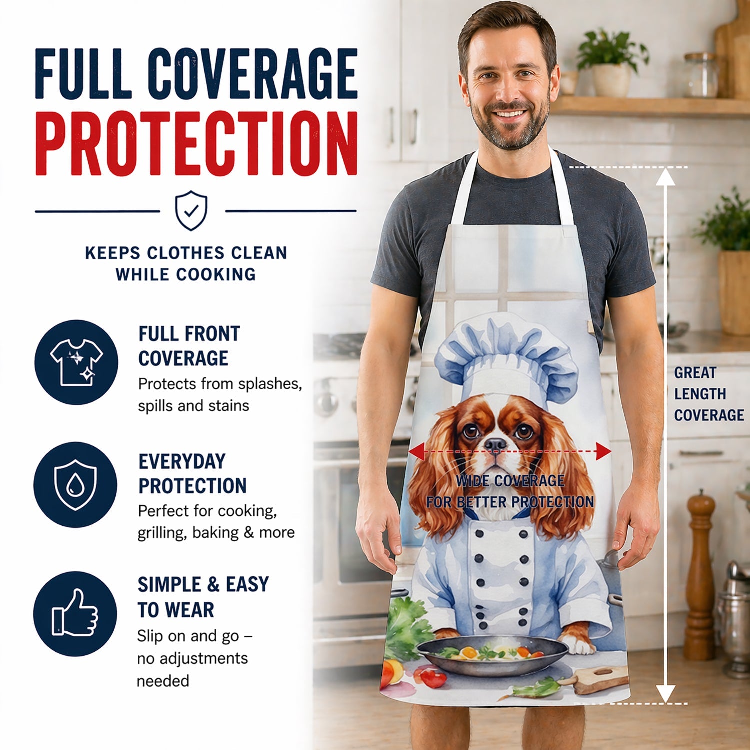 Cavalier Spaniel The Chef Apron Cooking Kitchen Server Baking Crafts Gardening for Adult Women Men, Unisex, Large, Multicolor