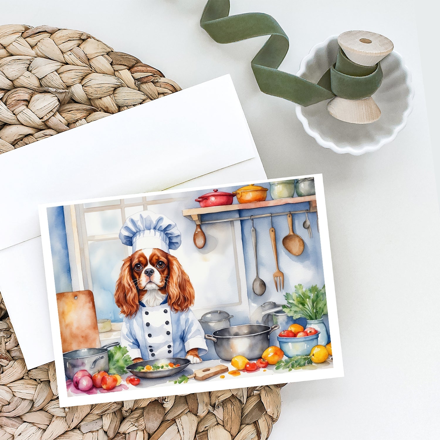 Cavalier Spaniel The Chef Greeting Cards Pack of 8 Blank Cards with Envelopes Whimsical A7 Size 5x7