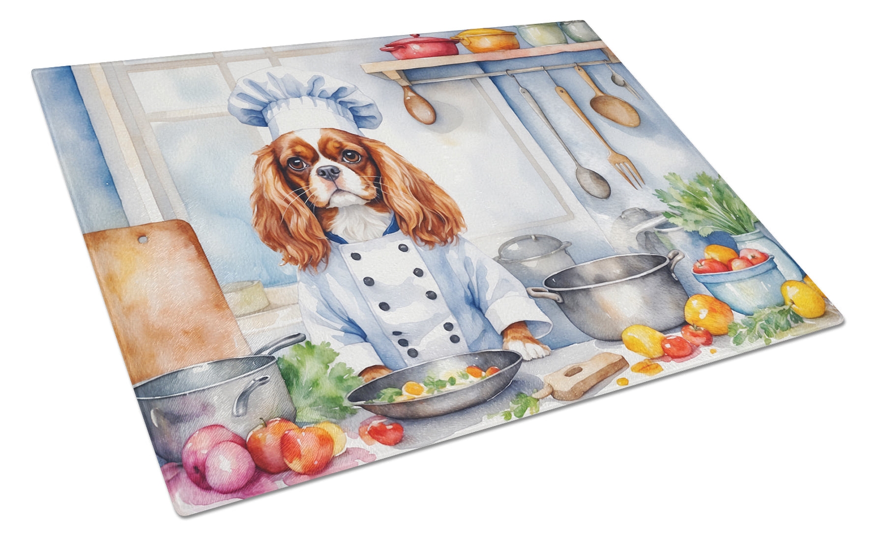 Cavalier Spaniel The Chef Cutting Board Tempered Glass Kitchen Cutting Surface, Heat Resistant Chopping, Non-Slip Feet, Food Prep & Serving