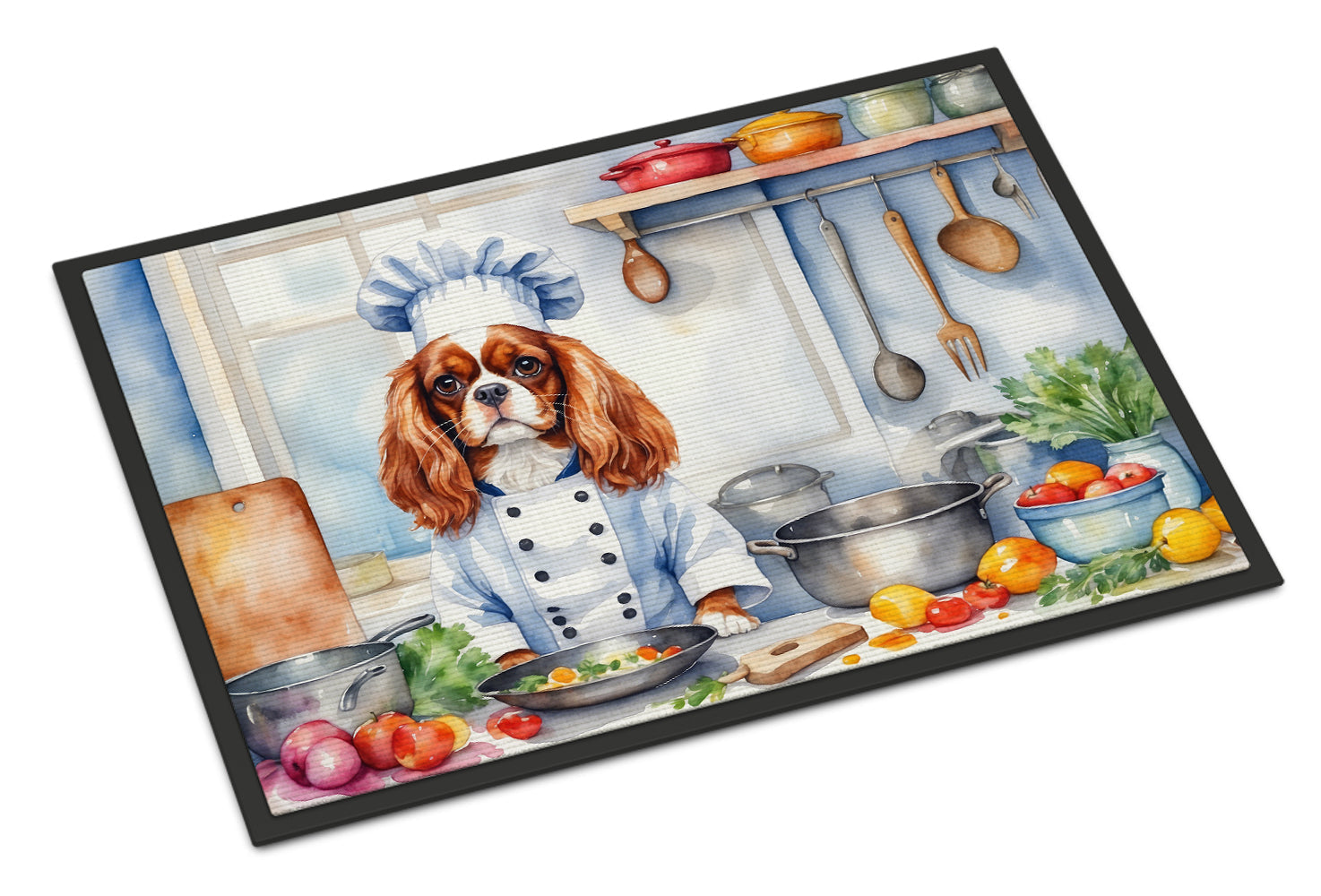 Cavalier Spaniel The Chef Doormat Indoor Outdoor 18H X 27W Front Door Mat Rugs for Entryway, Non Slip Washable