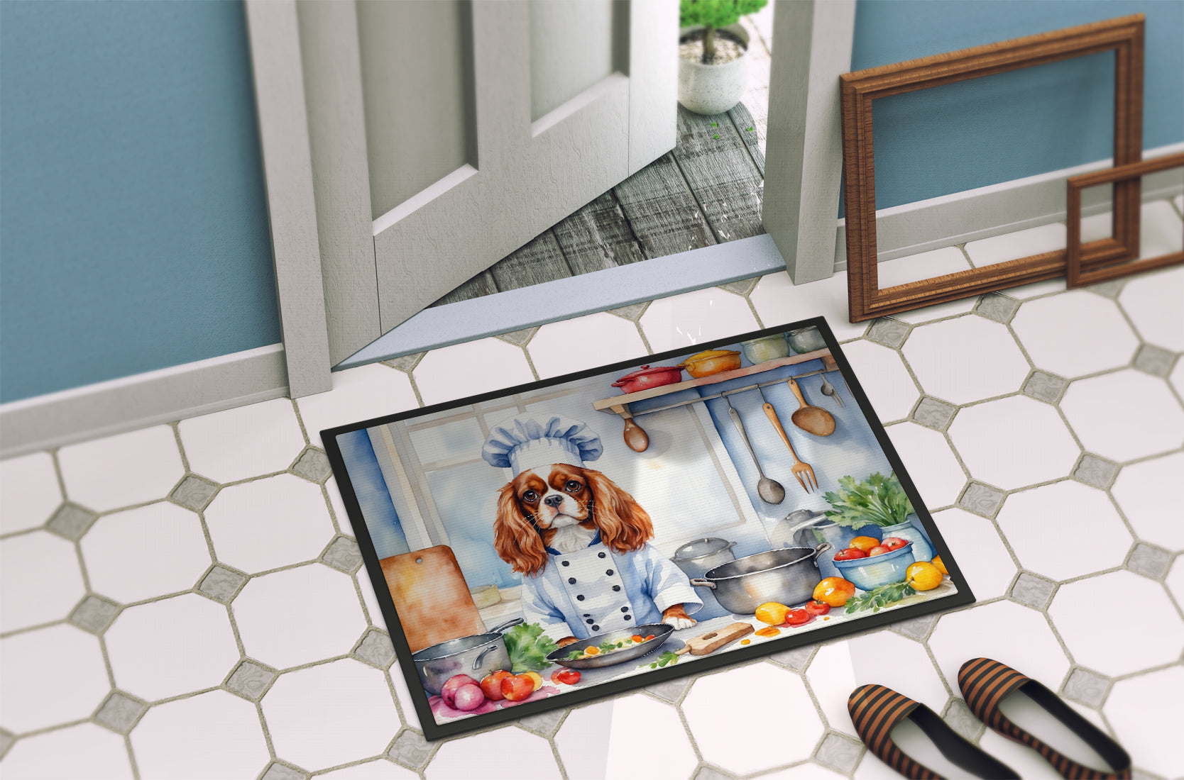 Cavalier Spaniel The Chef Doormat Indoor Outdoor 18H X 27W Front Door Mat Rugs for Entryway, Non Slip Washable