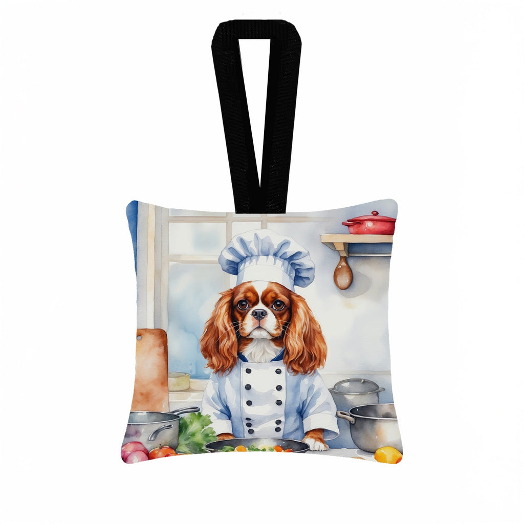 Cavalier Spaniel The Chef Hanging Square Fabric Ornament 3.5 × 3.5 Decorative Door-Knob & Tree Hanger, Soft Fabric