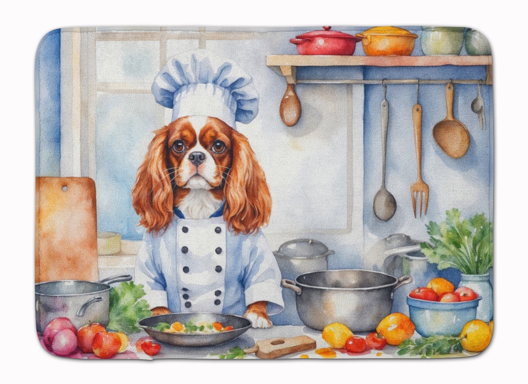 Cavalier Spaniel The Chef Memory Foam Kitchen Mat Machine Washable Anti-Fatigue Cushion Comfort Bath or Kitchen Rug