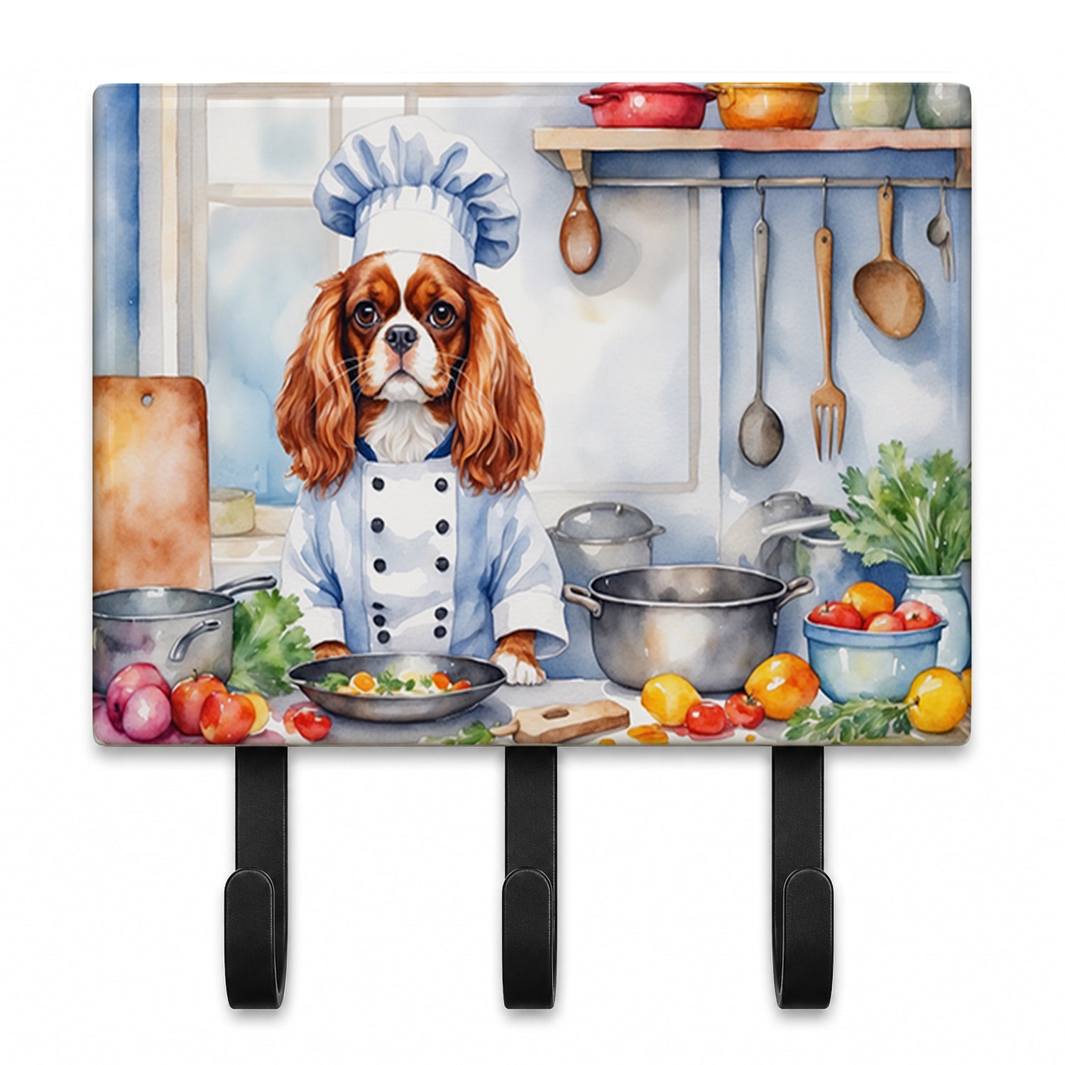 Cavalier Spaniel The Chef Leash or Key Holder Wall Hooks, Coat Rack Wall Mount, for Hanging Keys, Towels, Aprons, Leashes