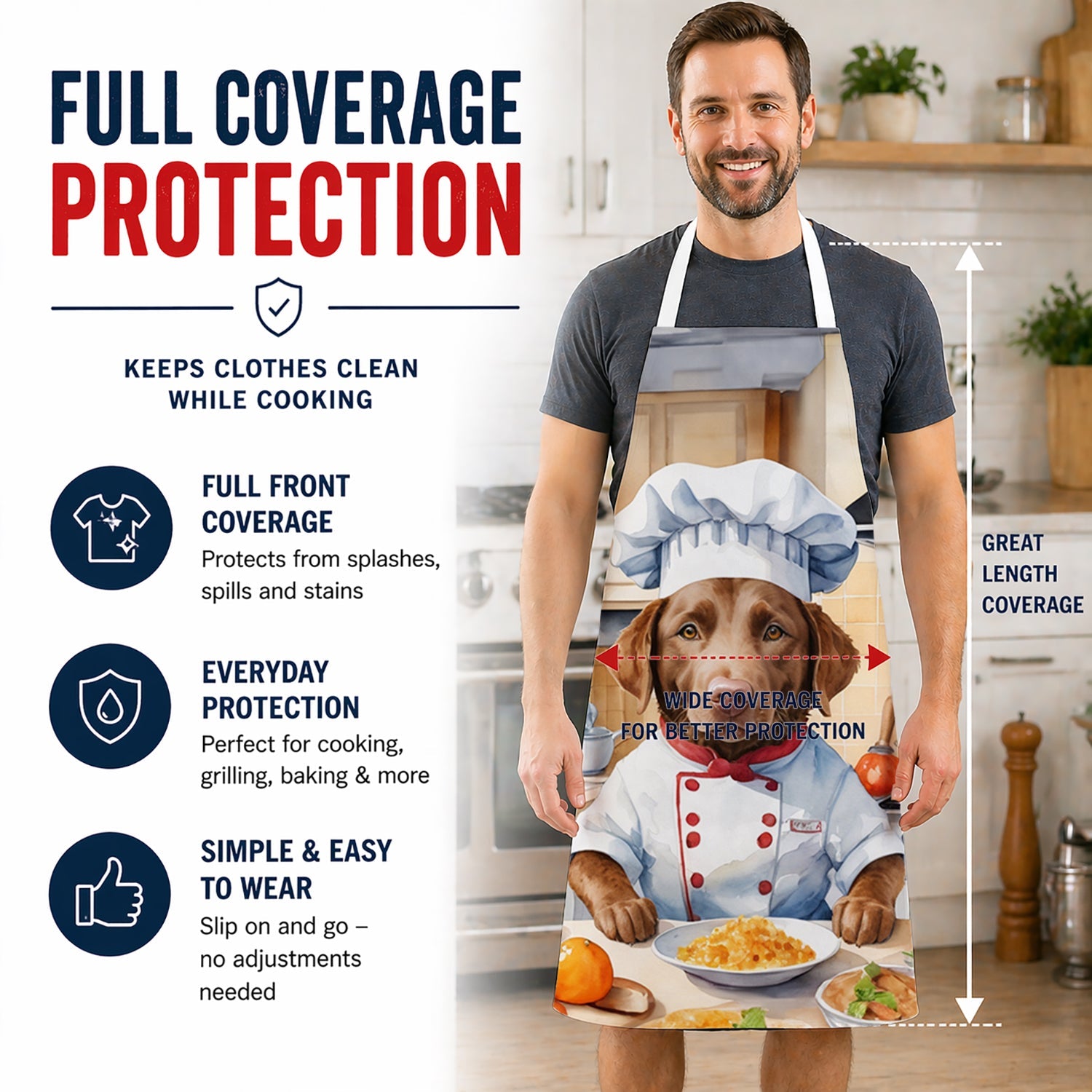 Chesapeake Bay Retriever The Chef Apron Cooking Kitchen Server Baking Crafts Gardening for Adult Women Men, Unisex, Large, Multicolor