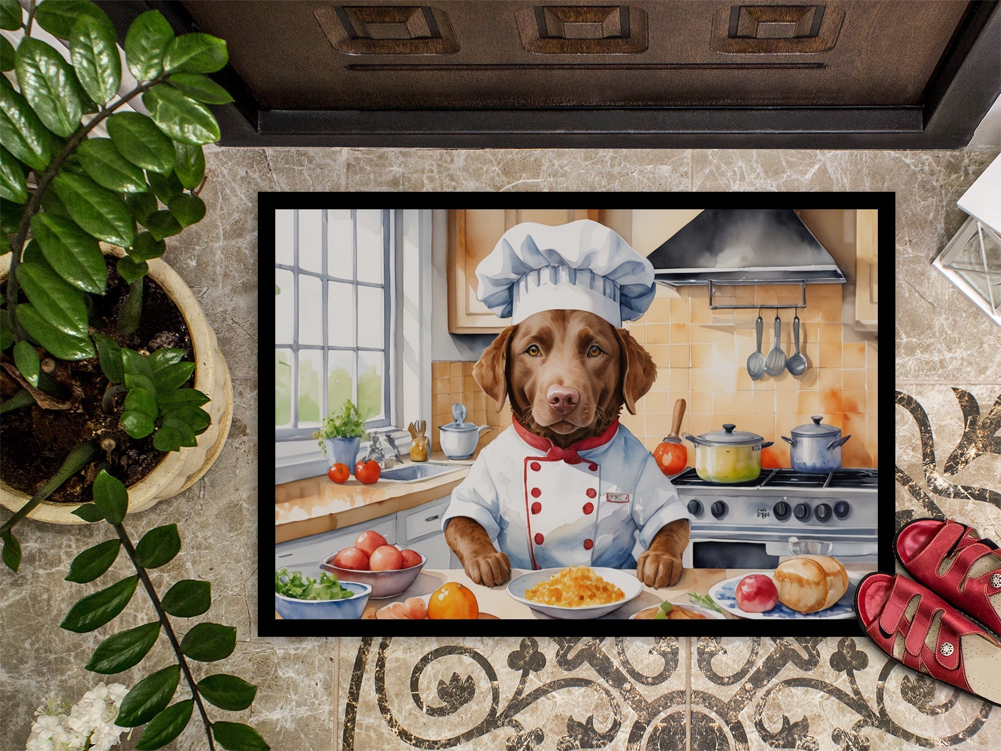 Chesapeake Bay Retriever The Chef Doormat Indoor Outdoor 18H X 27W Front Door Mat Rugs for Entryway, Non Slip Washable