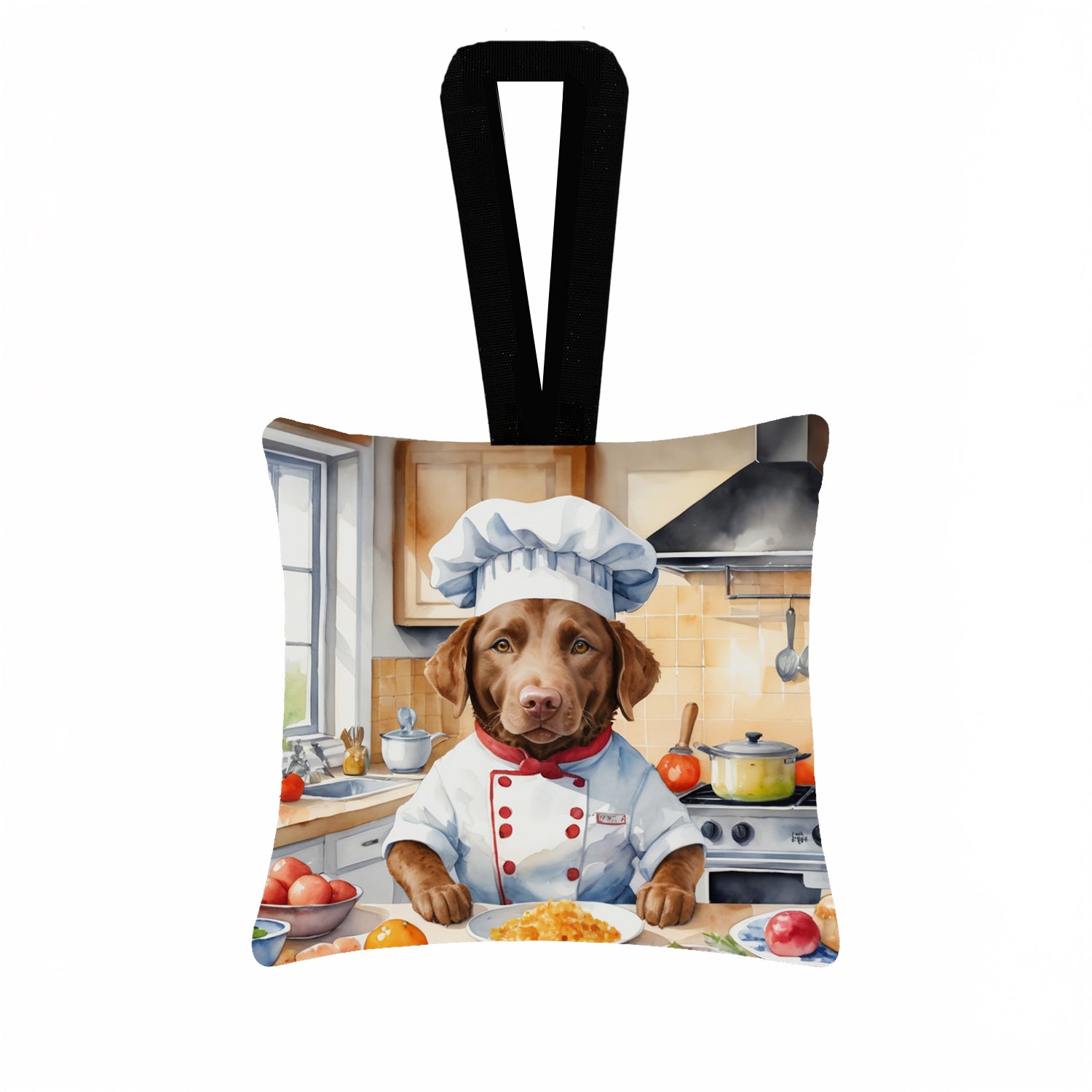 Chesapeake Bay Retriever The Chef Hanging Square Fabric Ornament 3.5 × 3.5 Decorative Door-Knob & Tree Hanger, Soft Fabric