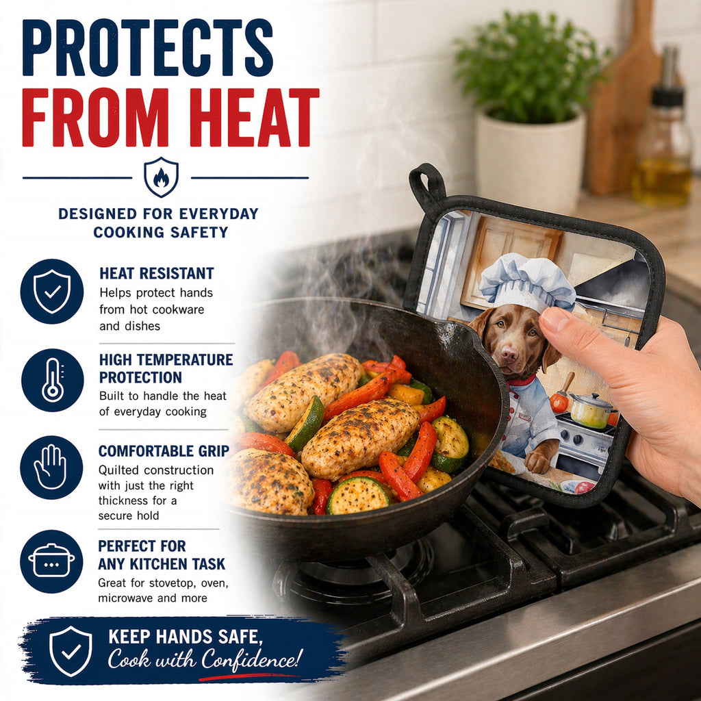 Chesapeake Bay Retriever The Chef Pot Holder Set of 2 Heat Resistant Quilted Hot Pads 7.5 x 7.5 Inch, Insulated Kitchen Trivets for Cooking & Baking