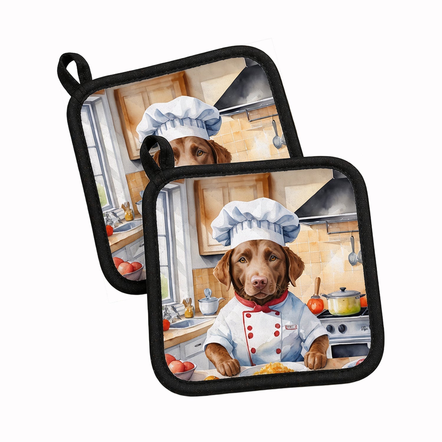 Chesapeake Bay Retriever The Chef Pot Holder Set of 2 Heat Resistant Quilted Hot Pads 7.5 x 7.5 Inch, Insulated Kitchen Trivets for Cooking & Baking