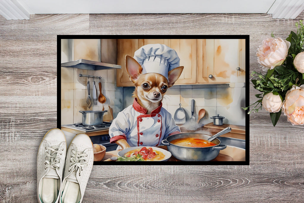 Chihuahua The Chef Doormat Indoor Outdoor 18H X 27W Front Door Mat Rugs for Entryway, Non Slip Washable