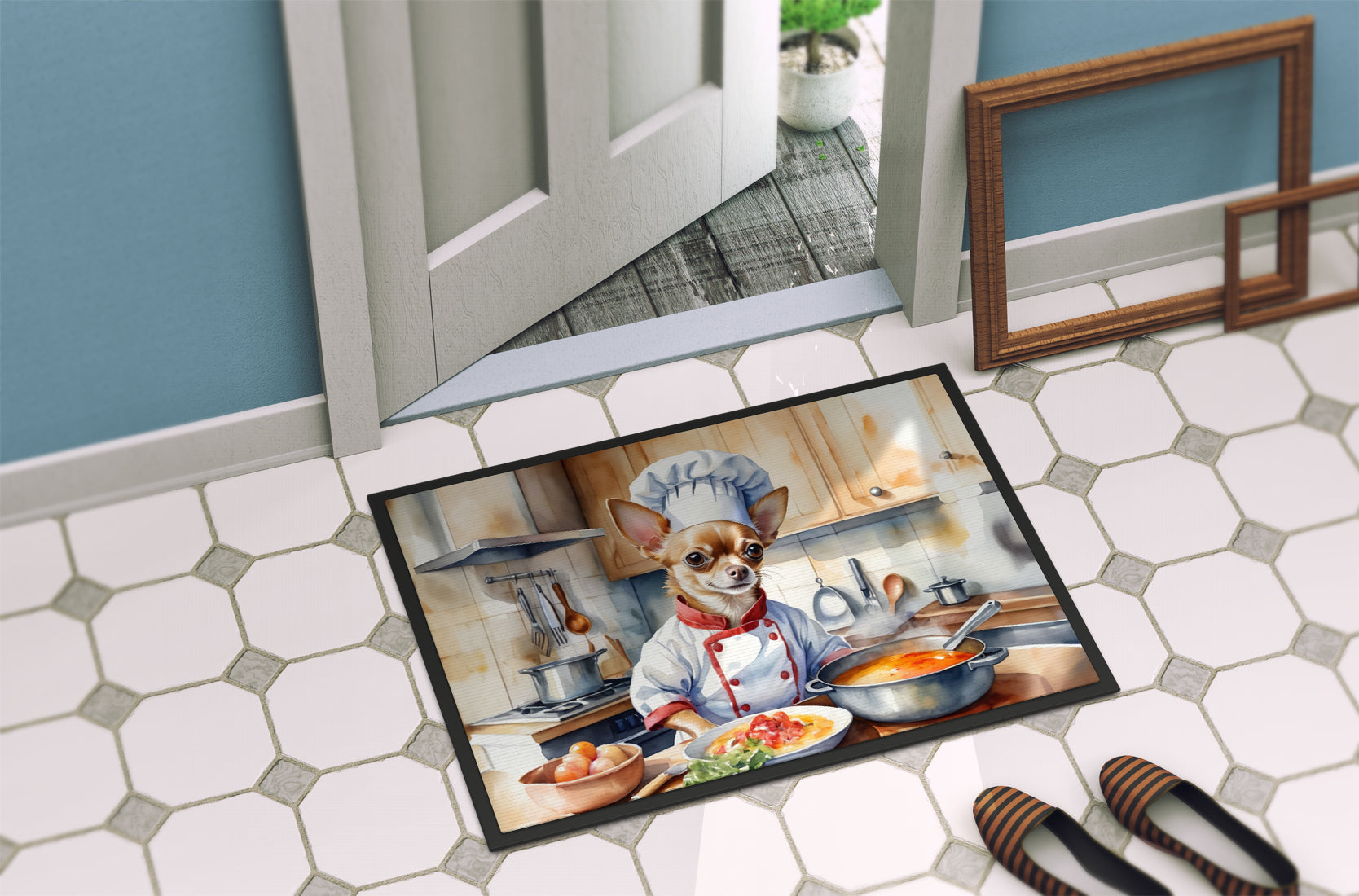 Chihuahua The Chef Doormat Indoor Outdoor 18H X 27W Front Door Mat Rugs for Entryway, Non Slip Washable