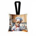 Chihuahua The Chef Hanging Square Fabric Ornament 3.5 × 3.5 Decorative Door-Knob & Tree Hanger, Soft Fabric