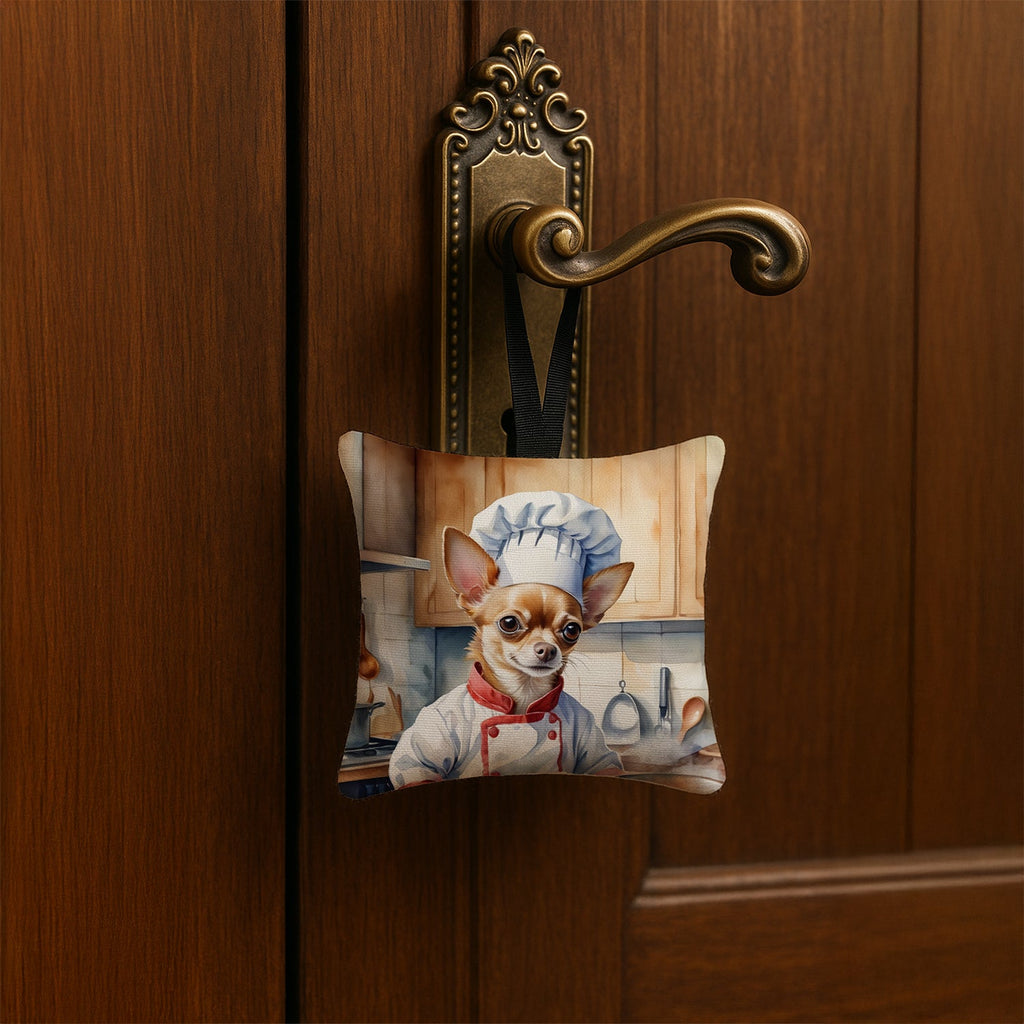 Chihuahua The Chef Hanging Square Fabric Ornament 3.5 × 3.5 Decorative Door-Knob & Tree Hanger, Soft Fabric