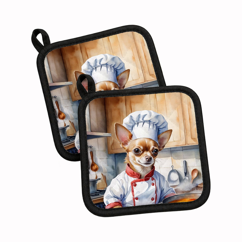 Chihuahua The Chef Pot Holder Set of 2 Heat Resistant Quilted Hot Pads 7.5 x 7.5 Inch, Insulated Kitchen Trivets for Cooking & Baking