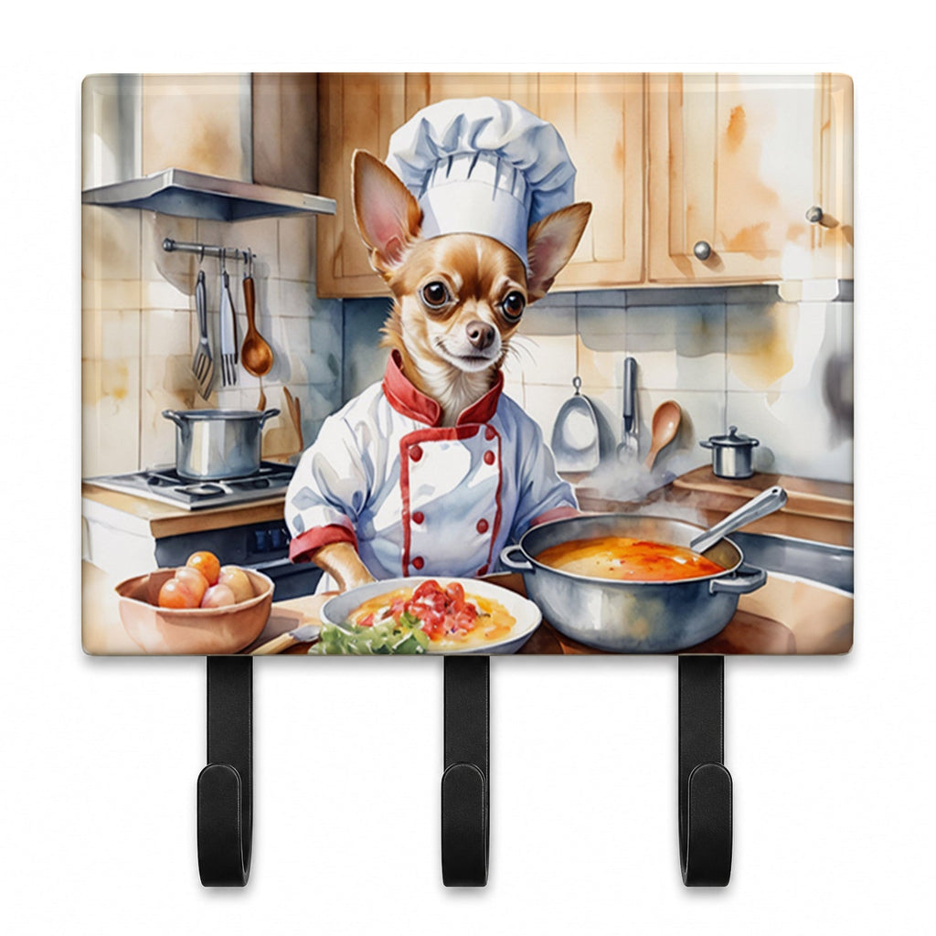 Chihuahua The Chef Leash or Key Holder Wall Hooks, Coat Rack Wall Mount, for Hanging Keys, Towels, Aprons, Leashes