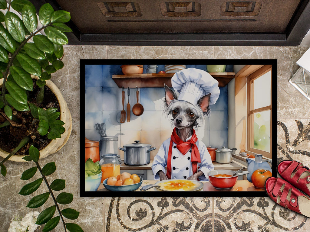 Chinese Crested The Chef Doormat Indoor Outdoor 24H X 36W Front Door Mat Rugs for Entryway, Non Slip Washable Low Pile,