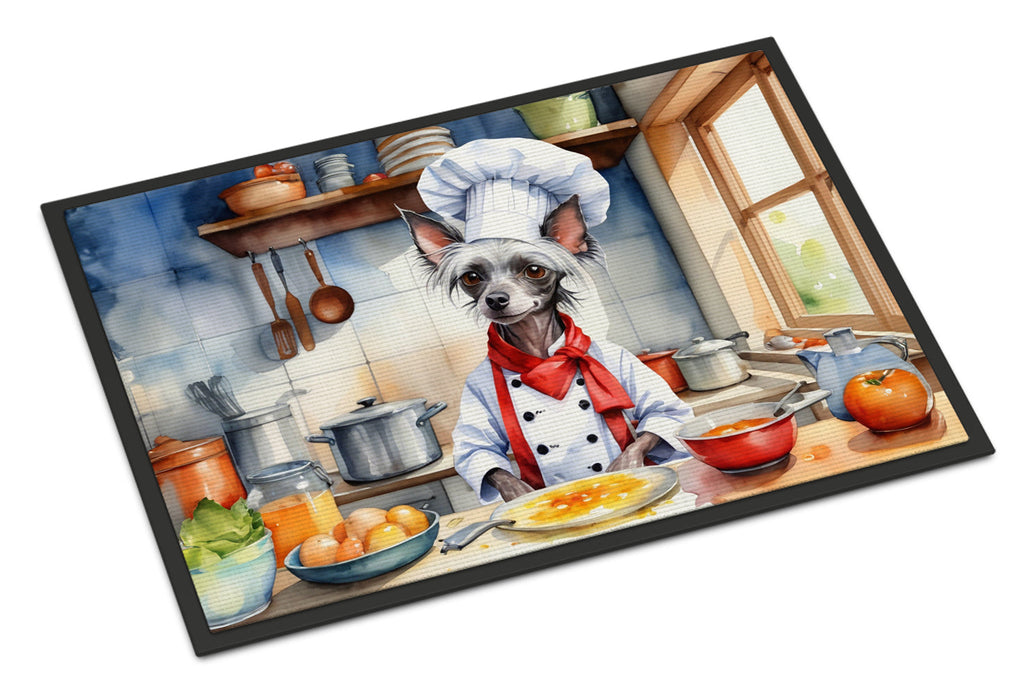Chinese Crested The Chef Doormat Indoor Outdoor 18H X 27W Front Door Mat Rugs for Entryway, Non Slip Washable