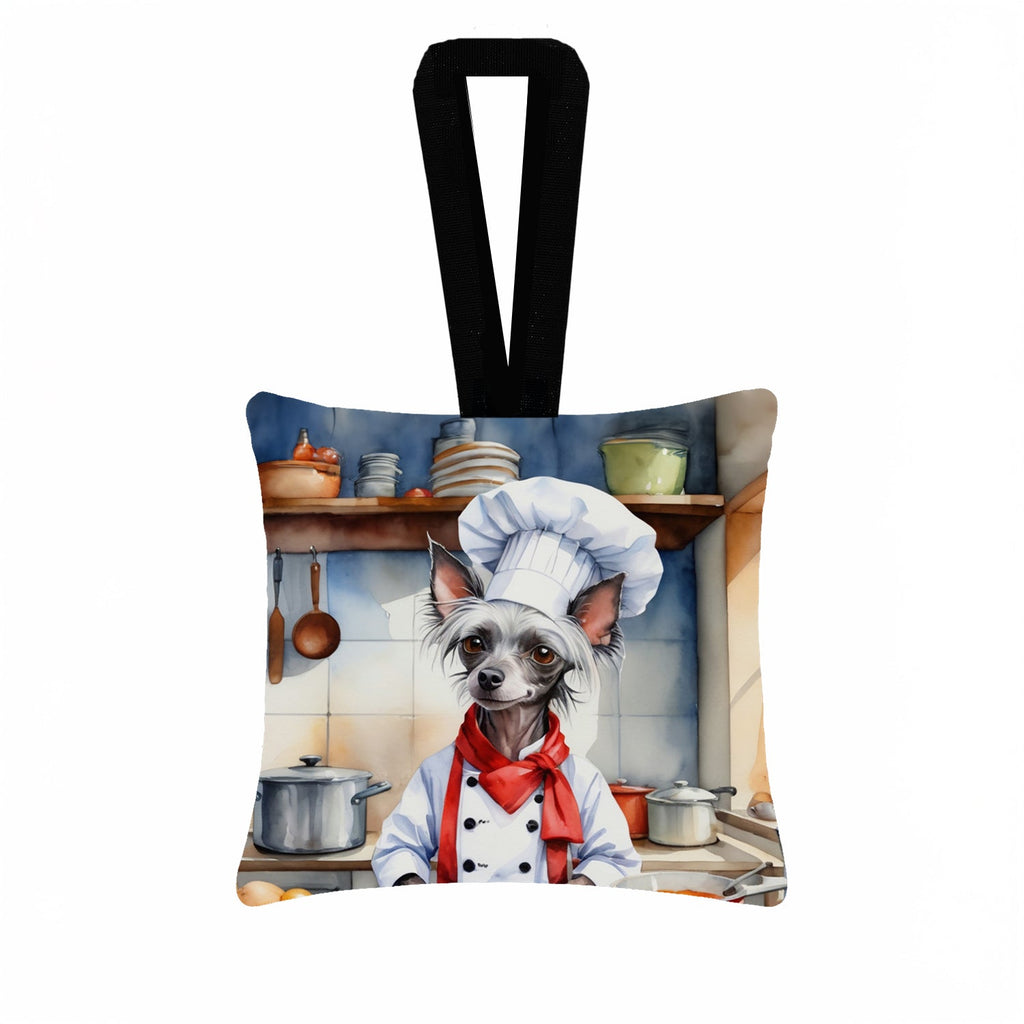 Chinese Crested The Chef Hanging Square Fabric Ornament 3.5 × 3.5 Decorative Door-Knob & Tree Hanger, Soft Fabric
