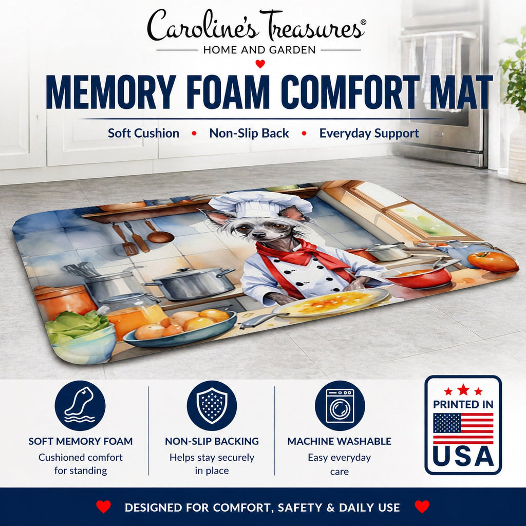 Chinese Crested The Chef Memory Foam Kitchen Mat Machine Washable Anti-Fatigue Cushion Comfort Bath or Kitchen Rug