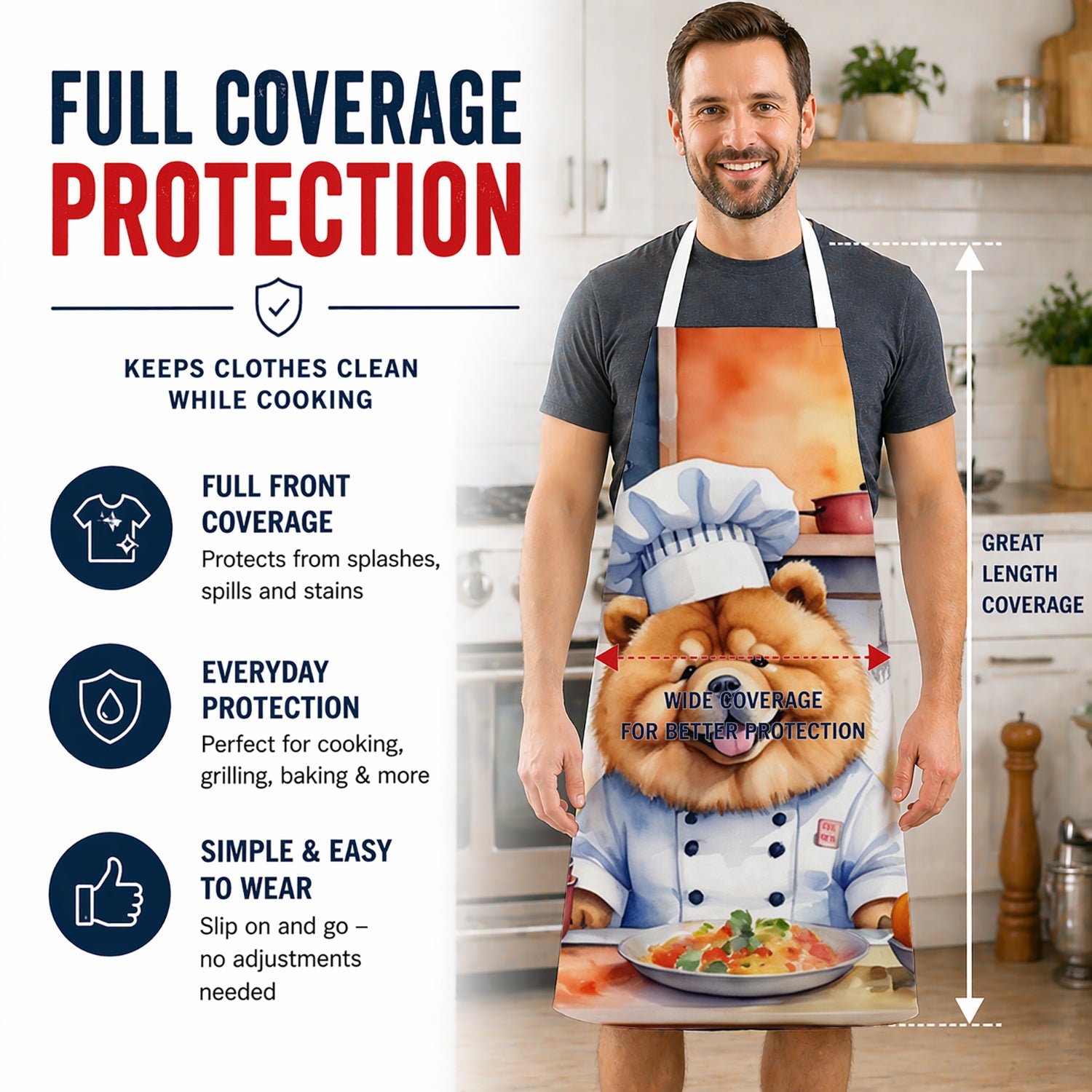 Chow Chow The Chef Apron Cooking Kitchen Server Baking Crafts Gardening for Adult Women Men, Unisex, Large, Multicolor