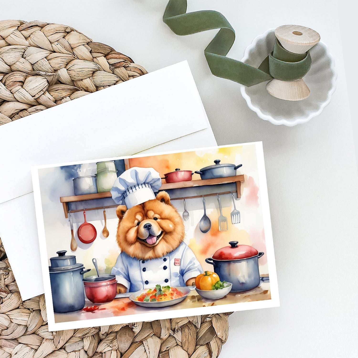 Chow Chow The Chef Greeting Cards Pack of 8 Blank Cards with Envelopes Whimsical A7 Size 5x7