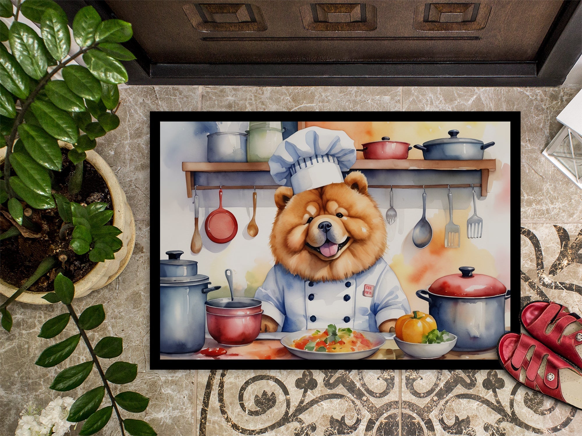 Chow Chow The Chef Doormat Indoor Outdoor 24H X 36W Front Door Mat Rugs for Entryway, Non Slip Washable Low Pile,